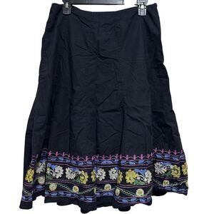 Modern Images Skirt Womens 14 Black Embroidered Floral Boho A-Line Cotton Border